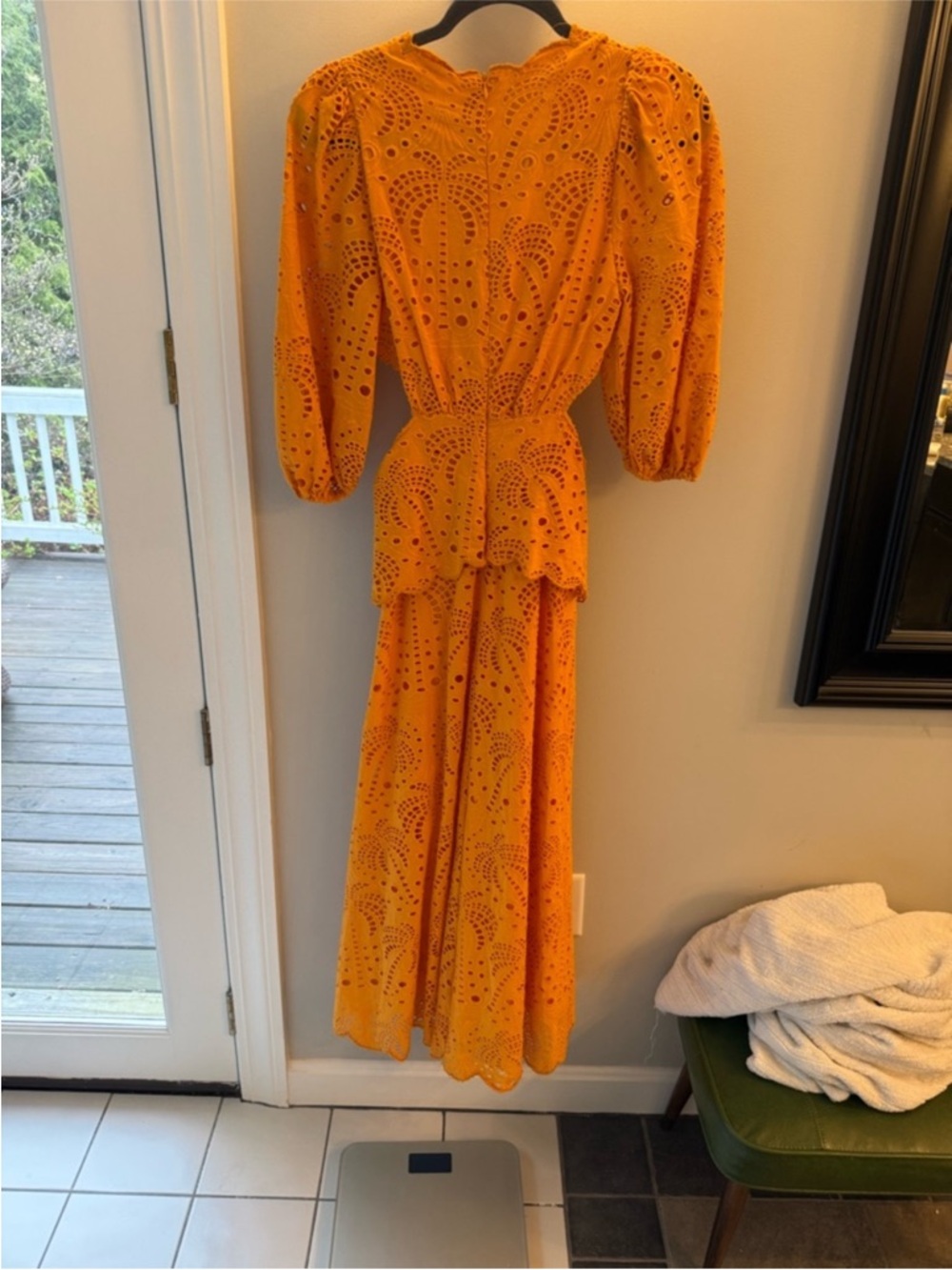FARM Rio Mustard Yellow Eyelet Midi Dress with Cutout Waist - Picture 5 of 6